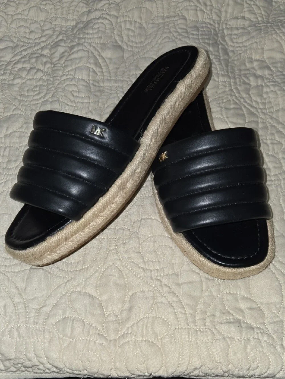 Michael Kors Black Quilted Slide Espadrille Mules-- SIZE:6